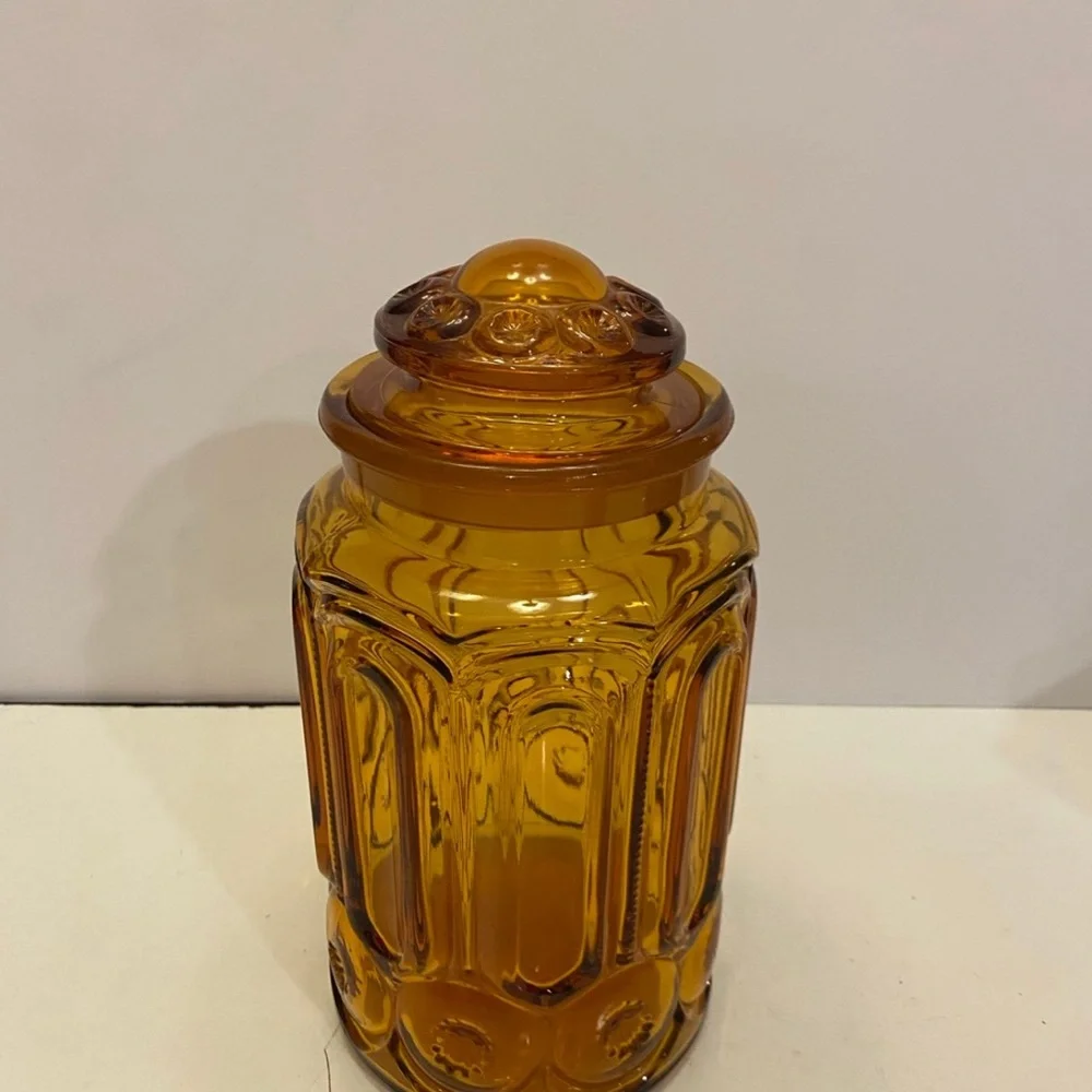 Vintage LE Smith Moon and Stars Amber Glass Canister 11”